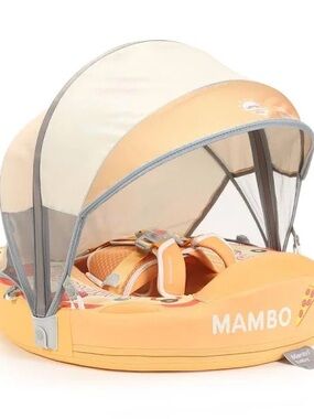Mambobaby baby Kids Swim float with Sun Canopy and tail pillow- Orange pizza